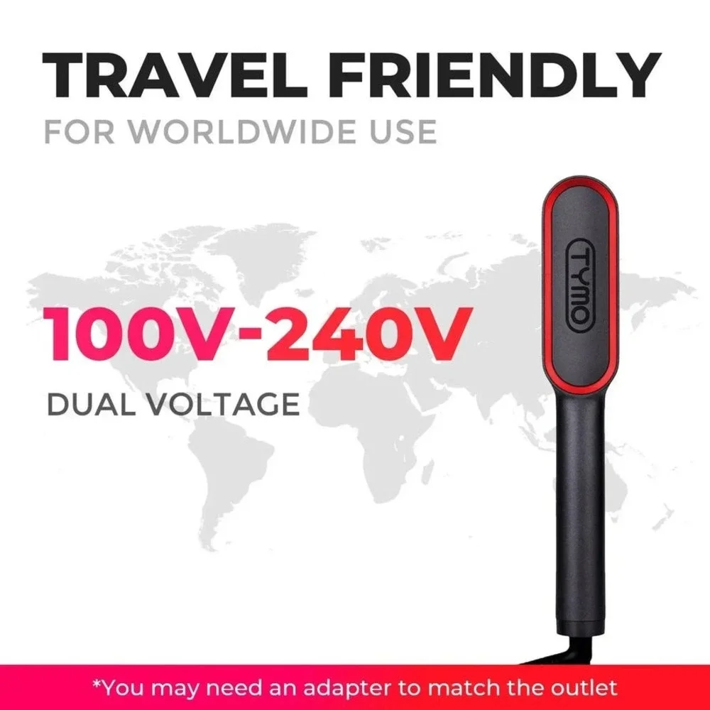 TYMO RING Hair Straightening Brush‎ Black Red Ionic 3D Teeth PTC Heat